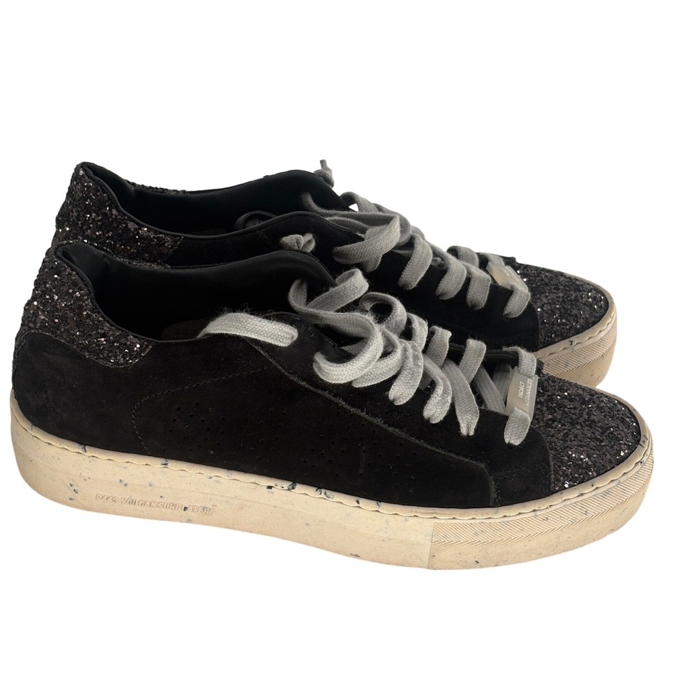 P448 Sneakers Black Sparkle Thea All Black Women Size 37 / 7 Glitter